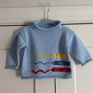 Claver Blue Roll Neck Crayon Sweater Intarsia Cotton Boys Girls, Like New, 12M